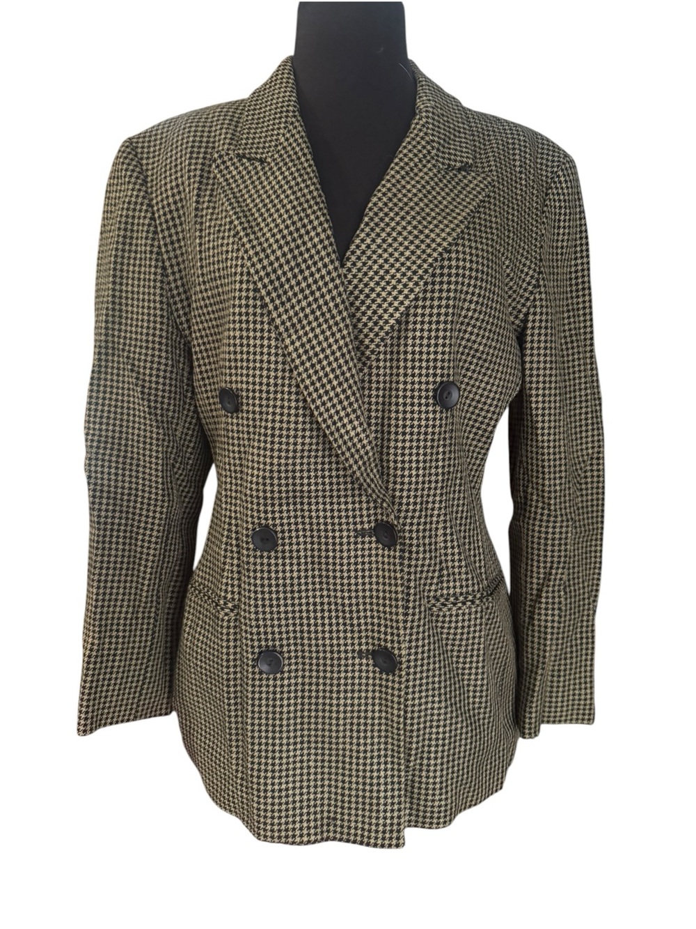 Vintage Pendleton Houndstooth Wool Blend Double Breasted Blazer Size 10 Heritage